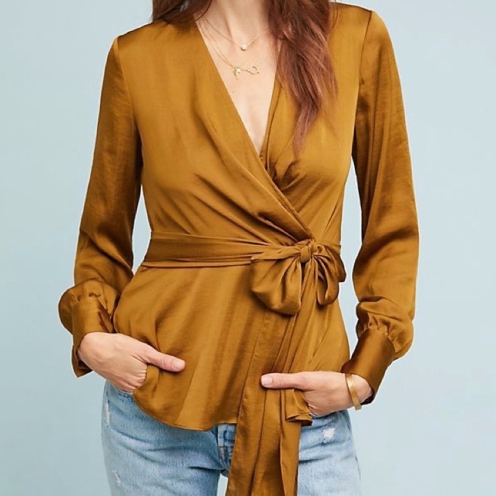 Anthropologie Gold Wrap Blouse